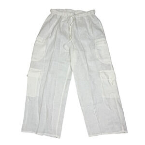 Flax Womens Size M White Linen Pull On Cargo Pants